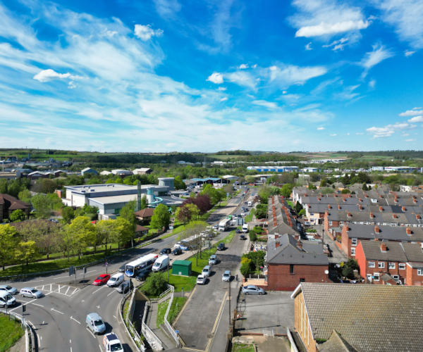 Bird's eye view of houses in the centre of Rotherham