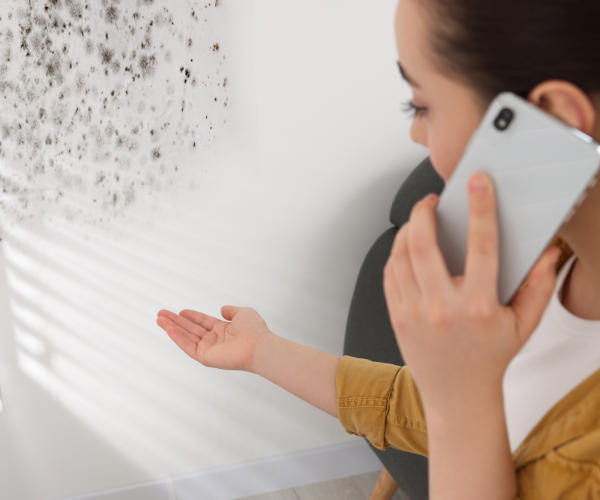 Homeowner examining damp patch on interior wall